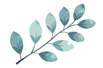 Teal branch with delicate leaves botanical illustration