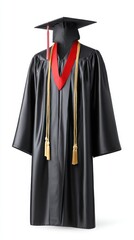 Black Graduation Cap and Gown with Red Hood and Golden Tassels