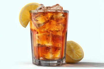 Refreshing Iced Beverage with Citrus Garnish and Ice Cubes in a Glass