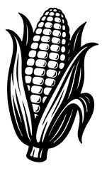 A black and white drawing of a corn stalk