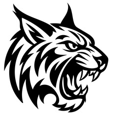 Obraz premium A black and white drawing of a lynx with a fierce look on its face
