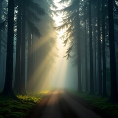 Fototapeta premium The Silence of Morning in the Foggy Forest