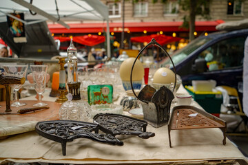 vintage summer sales and flea market in the Marais district in Paris