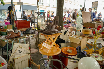 summer flea market in the Marais district in Paris , France