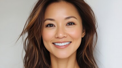 Naklejka premium Close-up portrait of a smiling person with healthy teeth.