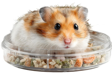 Cute Hamster Eating from a Divided Food Dish