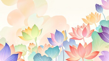 Fototapeta premium Pastel Lotus Bloom: A Serene Garden of Watercolor Flowers