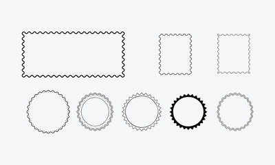 set of vector frames, Colorful Wavy Scalloped Frames, Geometric Abstract Retro Shapes in Line and Vector Style on White Background