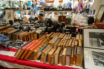 vintage summer sales and flea market in the Marais district in Paris