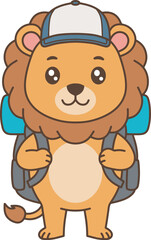 Cute Cartoon Lion with Backpack Ready for Adventure