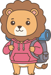 Cute Cartoon Lion with Backpack Ready for Adventure