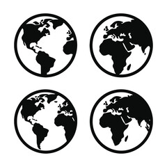 Earth globe icon set. earth hemispheres with continents. world map in globe shape isolated on white background.