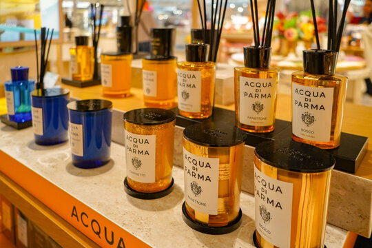 Paris , France , 05 05 2025 : cosmetics products brand on display at La Samaritaine departement store, Acqua Di Parma