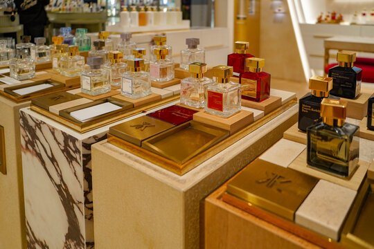 Paris , France , 05 05 2025 : cosmetics products brand on display at La Samaritaine departement store, Maison Francis Kurkdjian