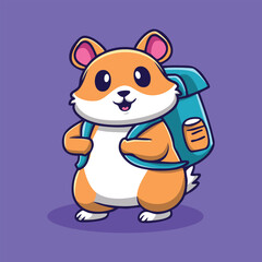 Fototapeta premium Adorable Hamster Traveler Cute Cartoon Illustration of a Hamster with Backpack