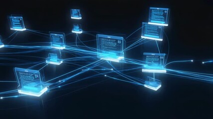 Abstract interconnected network nodes and glowing lines, symbolizing digital transformation and technology, Futuristic background illustrating global data connections, internet, and communication netw - Powered by Adobe