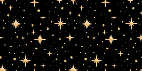 Whimsical Gold Golden Star Seamless Vector Pattern In Minimal Celestial Style Stars On Dark Background