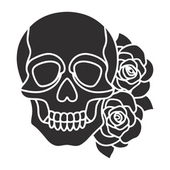 Minimalist Gothic Skull and Roses Black and White Line Art