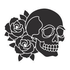 Minimalist Gothic Skull and Rose Black Silhouette