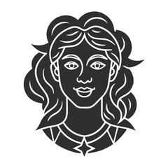 Abstract Curly Hair Face Black and White Minimalist Portrait