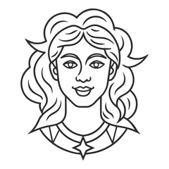 Minimalist Black and White Comic Style Smiling Woman Illustration