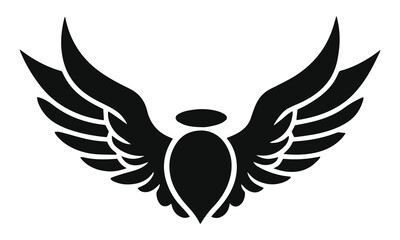 Symmetrical Minimalist Black and White Angel Wings Illustration