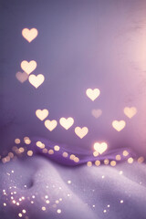 Obraz premium Soft dreamy background light purple pastel bokeh heart shaped light glowing abstract romantic setting for valentine wedding love theme card aesthetic romantic wallpaper background photo