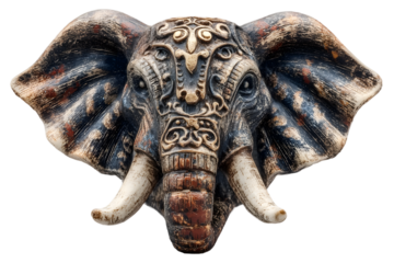 Ornate Elephant Head Sculpture Wall Decor Vintage Style Tribal Art Home Decor Exotic Anima