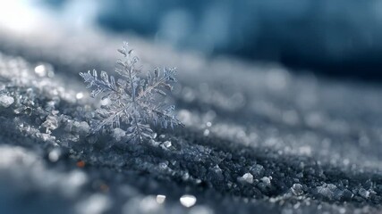 Close-up of a delicate snowflake on snow, showcasing intricate crystal structure and winter's beauty with bokeh background. - Powered by Adobe