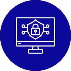 Monitor Vector Line Blue Circle Icon Design