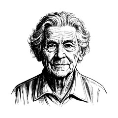 grandfather portrait engraving black and white outline. Scratch board imitation.