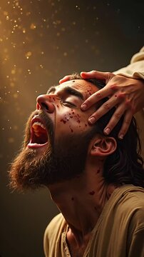 Jesus delivering a man from demons