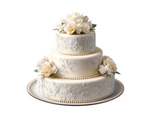 Fototapeta premium 3D wedding cake with white roses, isolated on a transparent background