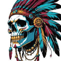 indian warrior skull vector art comic style