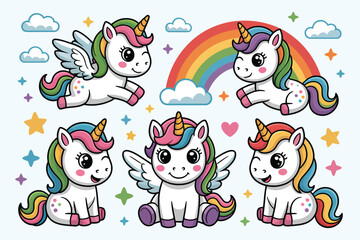 Magical Unicorn Set – Cute Rainbow Fantasy Illustration