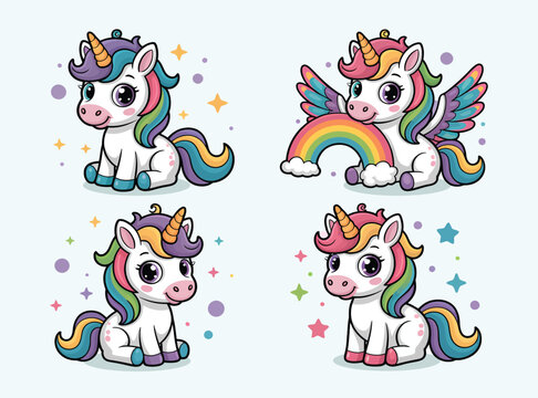 Flying Unicorns Illustration &ndash; Cute Fantasy Pony Set