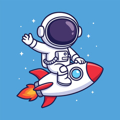 Adorable Astronaut Rocket Ride – Space Travel Illustration