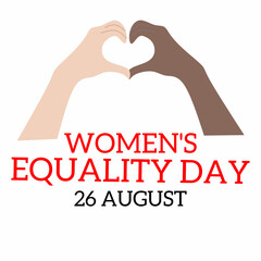 Women's Equality Day banner concept. Vector modern flat illustration of three hand silhouettes from different countries, consisting of various abstract female portrait patterns.