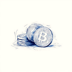 Bitcoin sketch with coins, and finance.