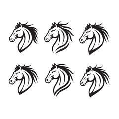 Vector black and white silhouette illustration of running wild mustang horses, a majestic symbol of farm nature and equestrian art