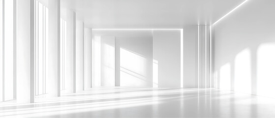 Fototapeta premium Minimalist modern interior in white tones with ultra modern elegant lighting. Luxury Contemporary background
