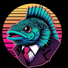 Elegant Plecostomus in a Suit, Anime Illustration Style, Vaporwave Aesthetic