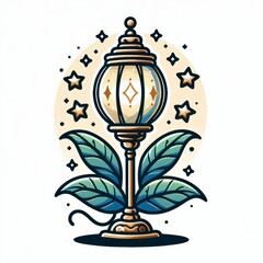 Celestial illumination: A lampstand adorned with stars and leafy fronds illustration