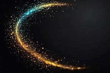Abstract gold and teal glitter sparkles on black background