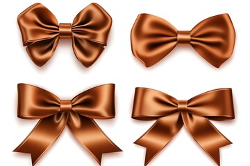 Satin Copper Bow Collection: Four Elegant Ribbon Decorations on White.