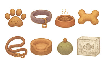 Pet care icons set – flat, simple animal and pet supplies graphics for easy design