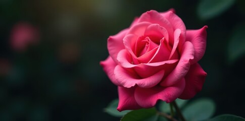 Deep pink rose, lush petals, perfect symmetry , flora, rich