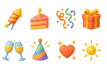 Festive celebration icons set &ndash; 3d, cheerful and party-themed graphics collection
