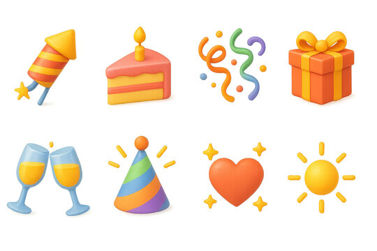Festive celebration icons set – 3d, cheerful and party-themed graphics collection