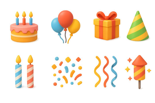 Birthday celebration 3d icons set – festive, party and event design elements